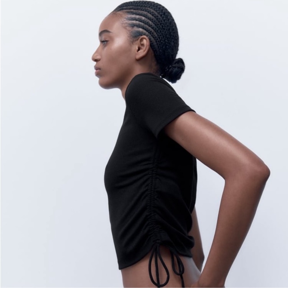 Zara Black Ruched Ribbed Top - Picture 8 of 9